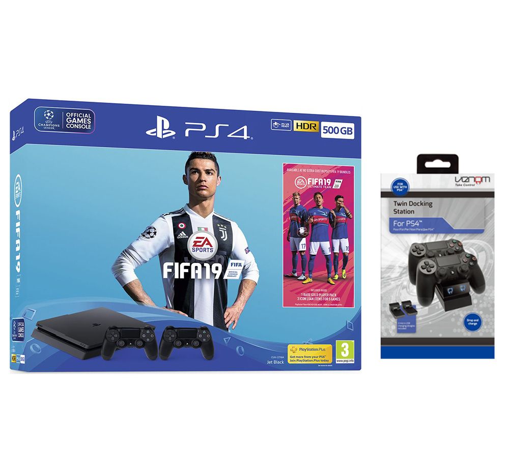 PlayStation 4 500 GB with FIFA 19 & Twin Docking Station Bundle, Red