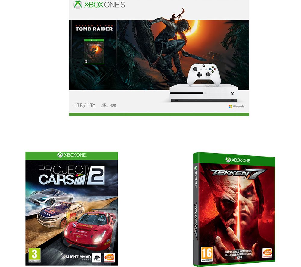 MICROSOFT Xbox One S, Shadow of the Tomb Raider, Tekken 7 & Project Cars 2 Bundle