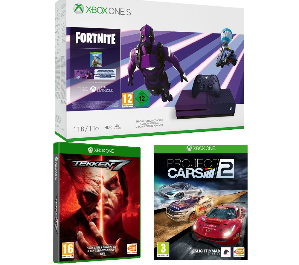 MICROSOFT Special Edition Xbox One S, Fortnite, Tekken 7 & Project Cars 2 Bundle, Purple