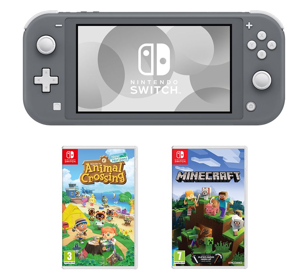 NINTENDO Switch Lite, Animal Crossing: New Horizons & Minecraft Bundle - Grey, Grey