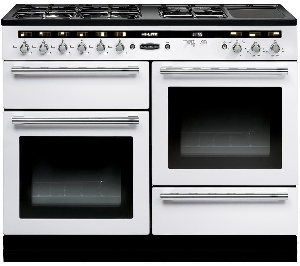 RANGEMASTER Hi-LITE 110 Dual Fuel Range Cooker - White & Chrome, White