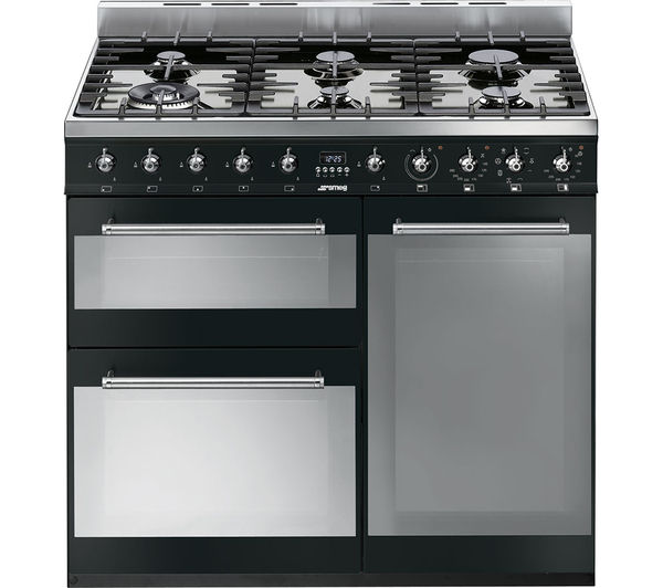 SMEG Symphony 90 cm Dual Fuel Range Cooker - Black & Stainless Steel, Stainless Steel