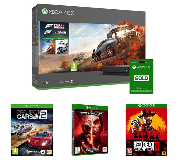 MICROSOFT Xbox One X, Forza Horizon 4, Forza Motorsport 7, Red Dead Redemption 2, Tekken 7, Project Cars 2 & LIVE Gold Bundle, Red