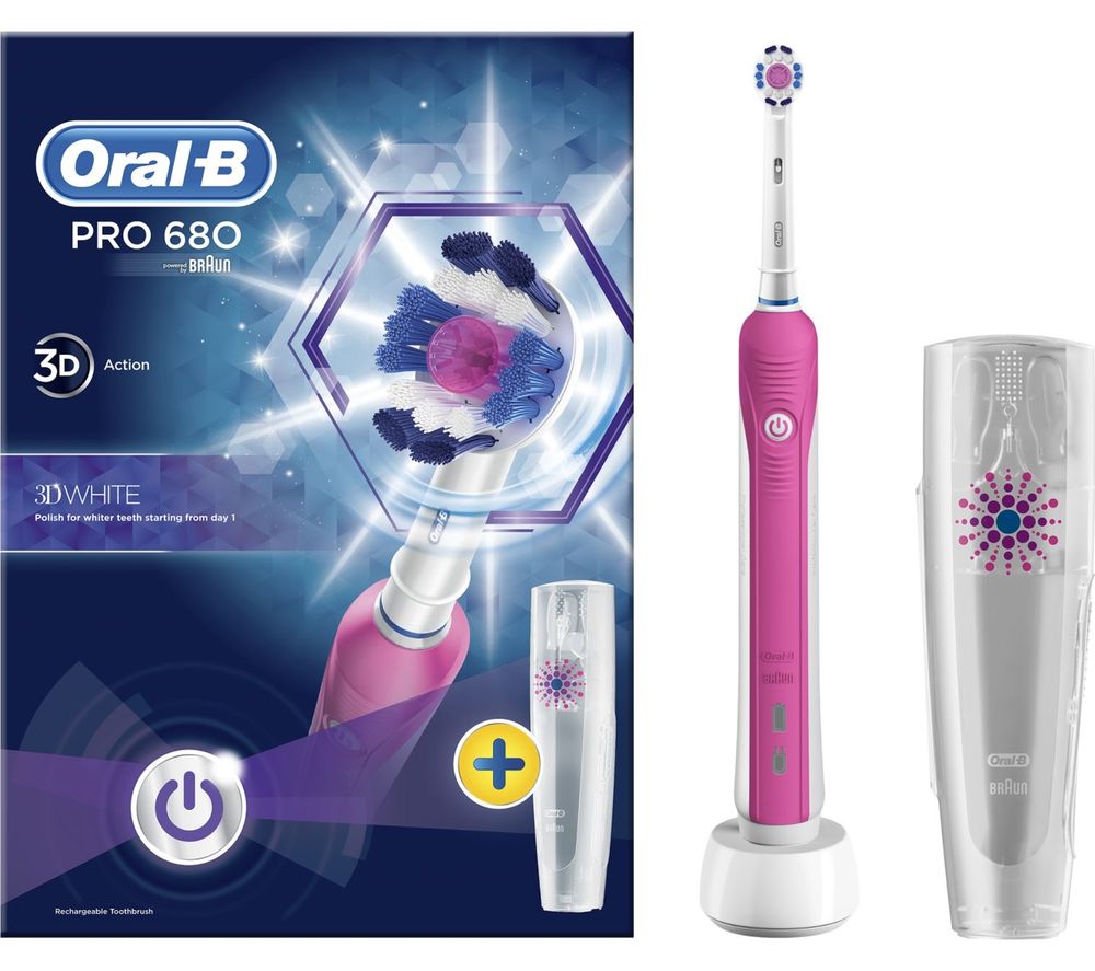 3D White Electric Toothbrush - Pink, White