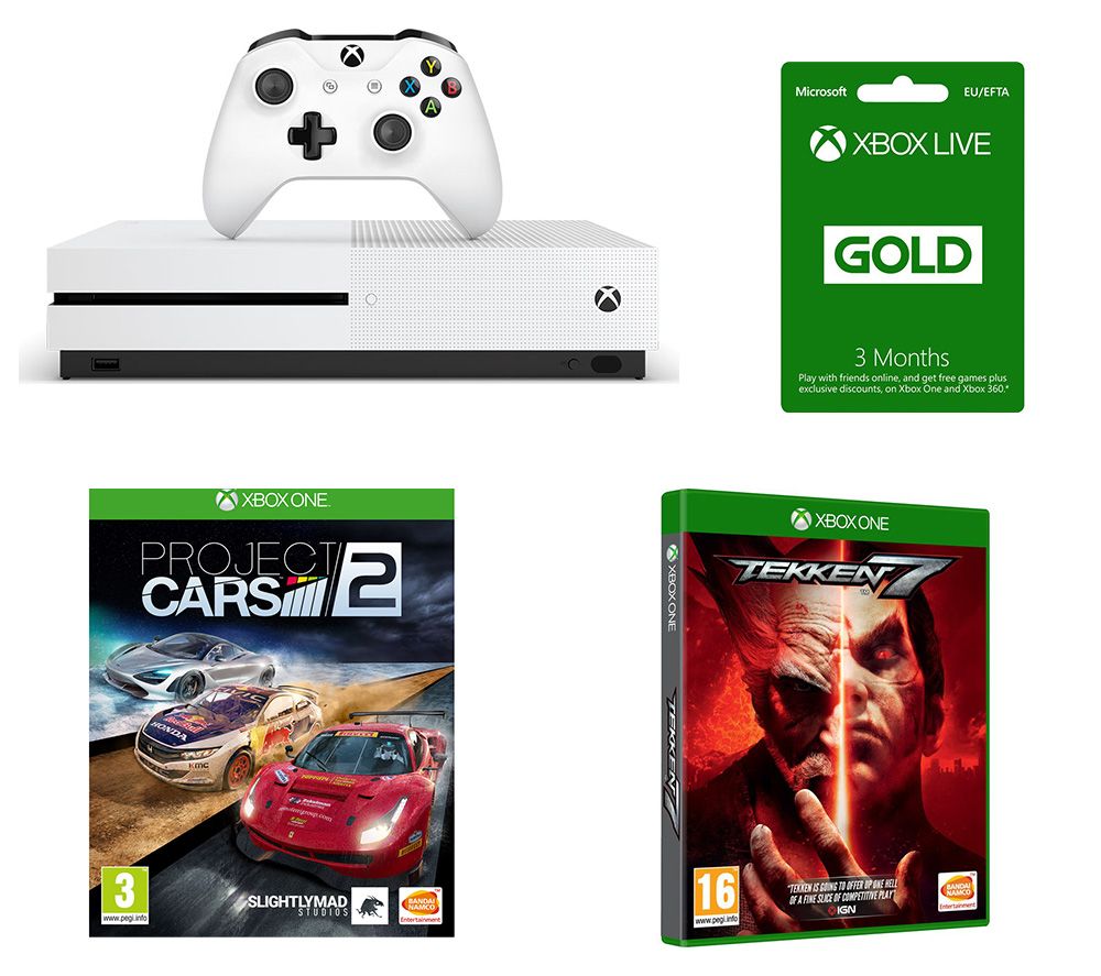 MICROSOFT Xbox One S with Tekken 7, Project Cars 2 & LIVE Gold Membership 3 Month Subscription, Gold