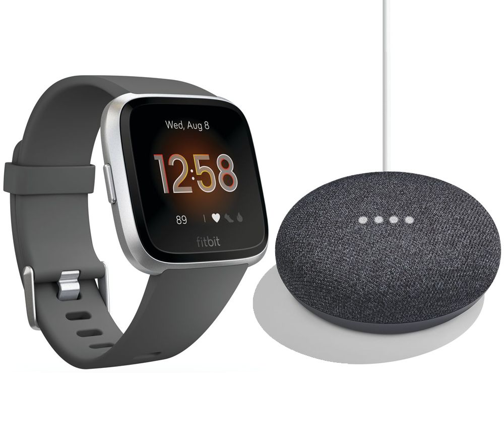 FITBIT Versa Lite Charcoal & Google Home Mini Charcoal Bundle, Charcoal