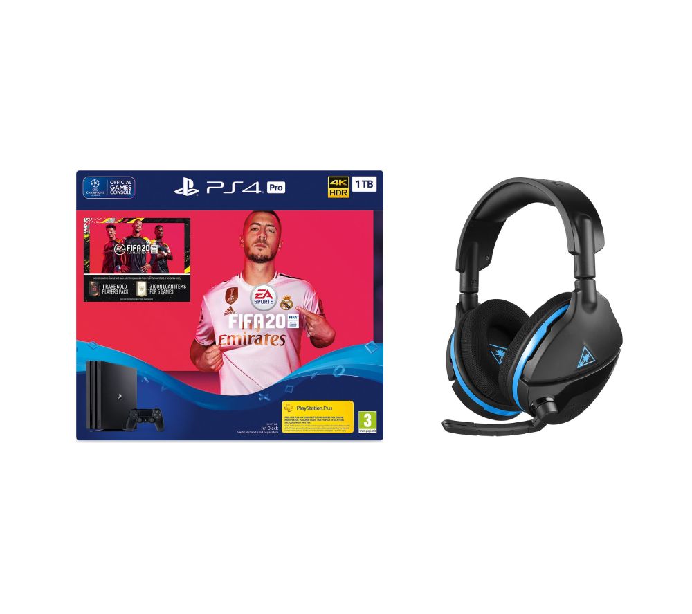 SONY Playstation 4 Pro with FIFA 20 & Turtle Beach Gaming Headset Bundle - 1 TB, Black