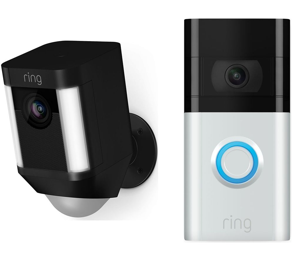 RING Spotlight Cam Battery & Video Doorbell 3 Bundle, Black