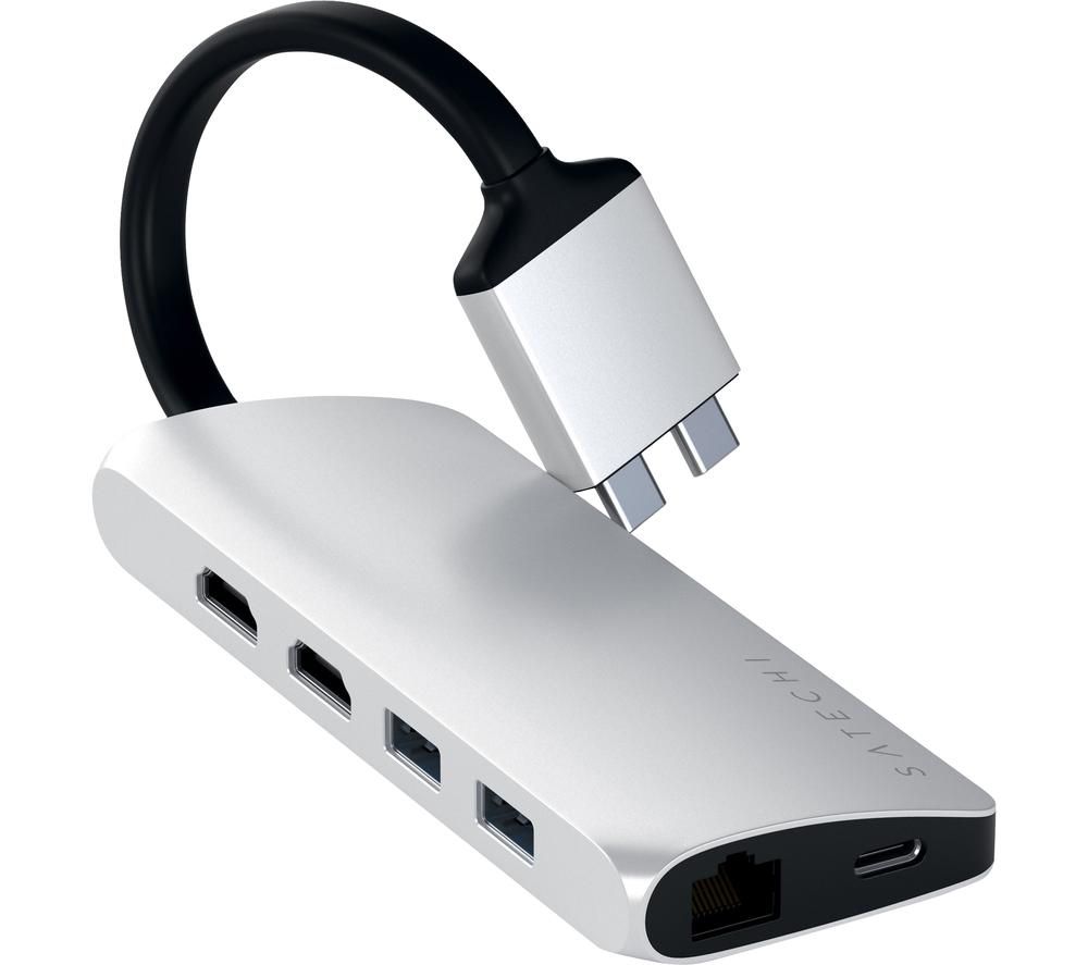 SATECHI Dual Multimedia Adapter 6-port USB-C Connection Hub - Silver, Silver