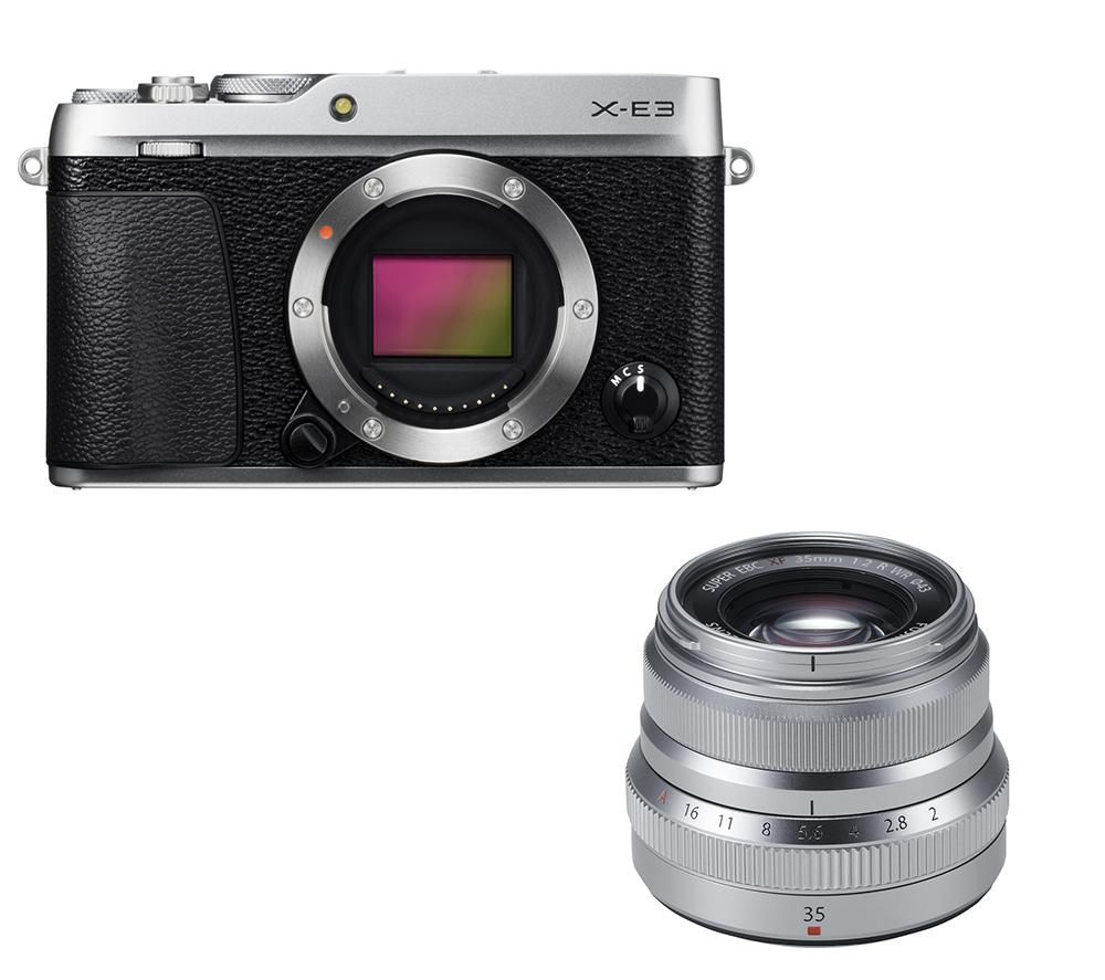 FUJIFILM X-E3 Mirrorless Camera & Fujinon XF 35 mm f/2 R WR Standard Prime Lens Bundle - Silver, Silver