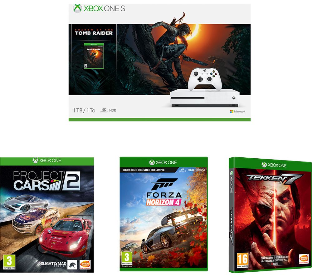 MICROSOFT Xbox One S, Shadow of the Tomb Raider, Forza Horizon 4, Tekken 7 & Project Cars 2 Bundle