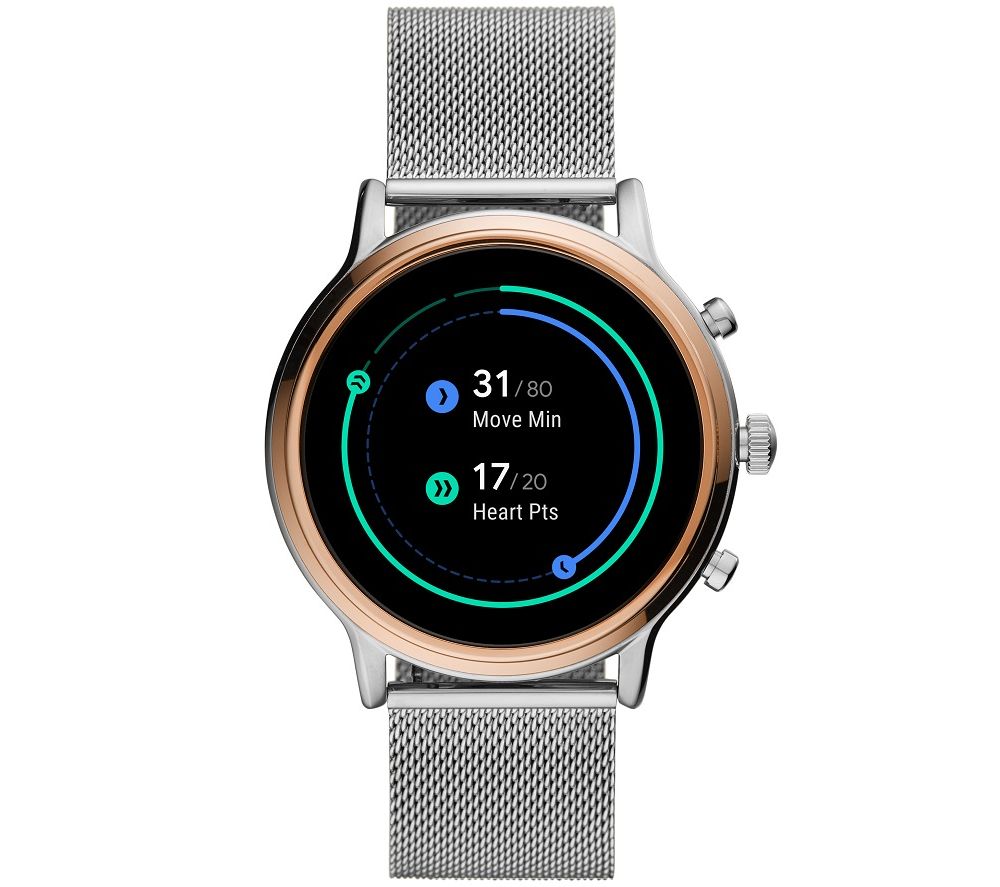 FOSSIL Julianna HR FTW6061 Smartwatch - Silver, Stainless Steel Strap, 44 mm, Stainless Steel