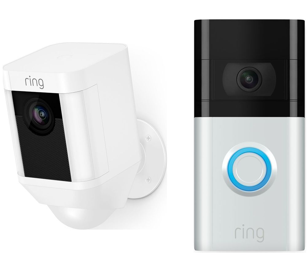 RING Spotlight Cam Battery & Video Doorbell 3 Bundle - White, White