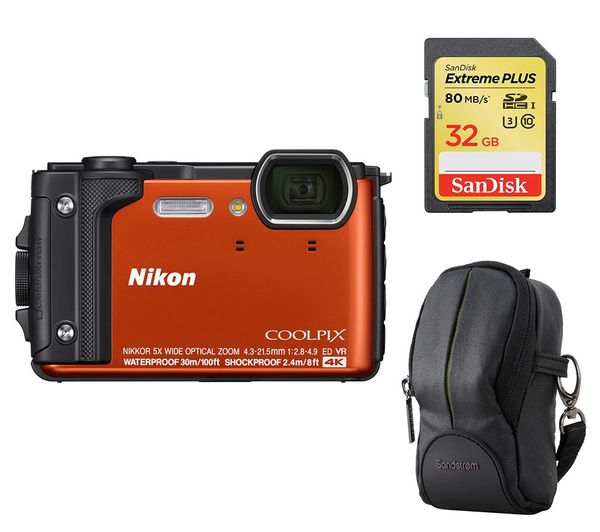 NIKON COOLPIX W300 Tough Compact Camera, SWCOM13 Camera Case & 32 GB Memory Card Bundle - Orange, Orange