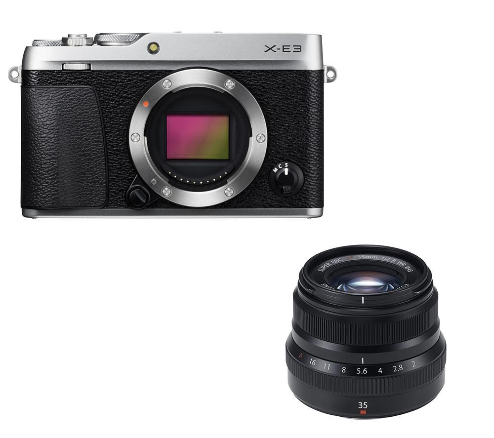 FUJIFILM X-E3 Mirrorless Camera & Fujinon XF 35 mm f/2.0 R WR Standard Prime Lens Bundle - Silver, Silver