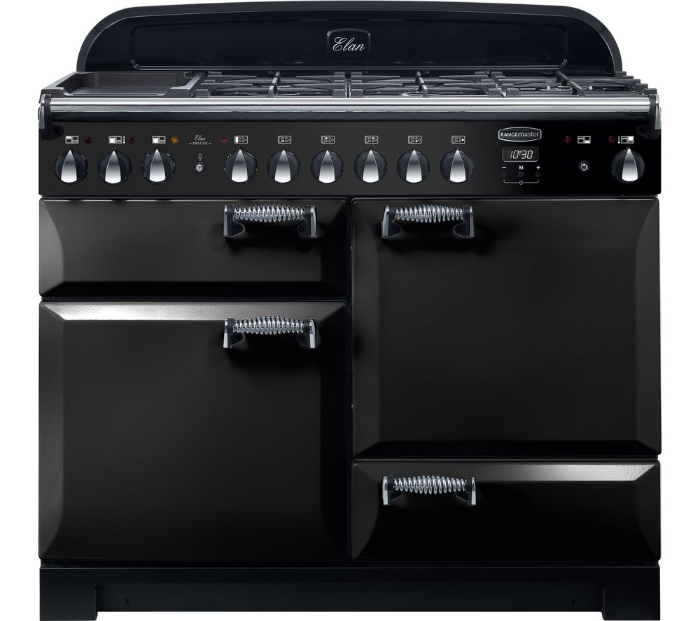 Rangemaster Elan Deluxe ELA110DFFBL 110 cm Dual Fuel Range Cooker - Black & Chrome, Black