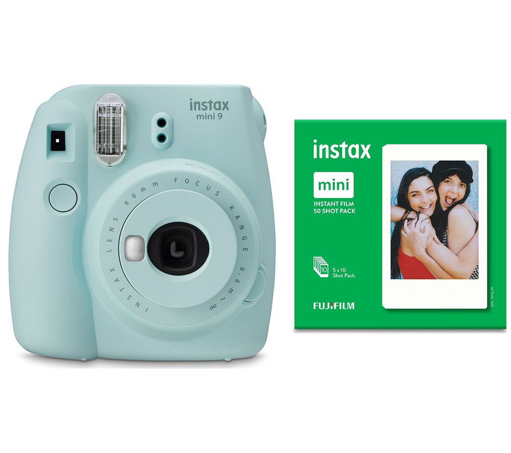 INSTAX mini 9 Instant Camera & Mini Film 50 Shot Bundle - Ice Blue, Blue