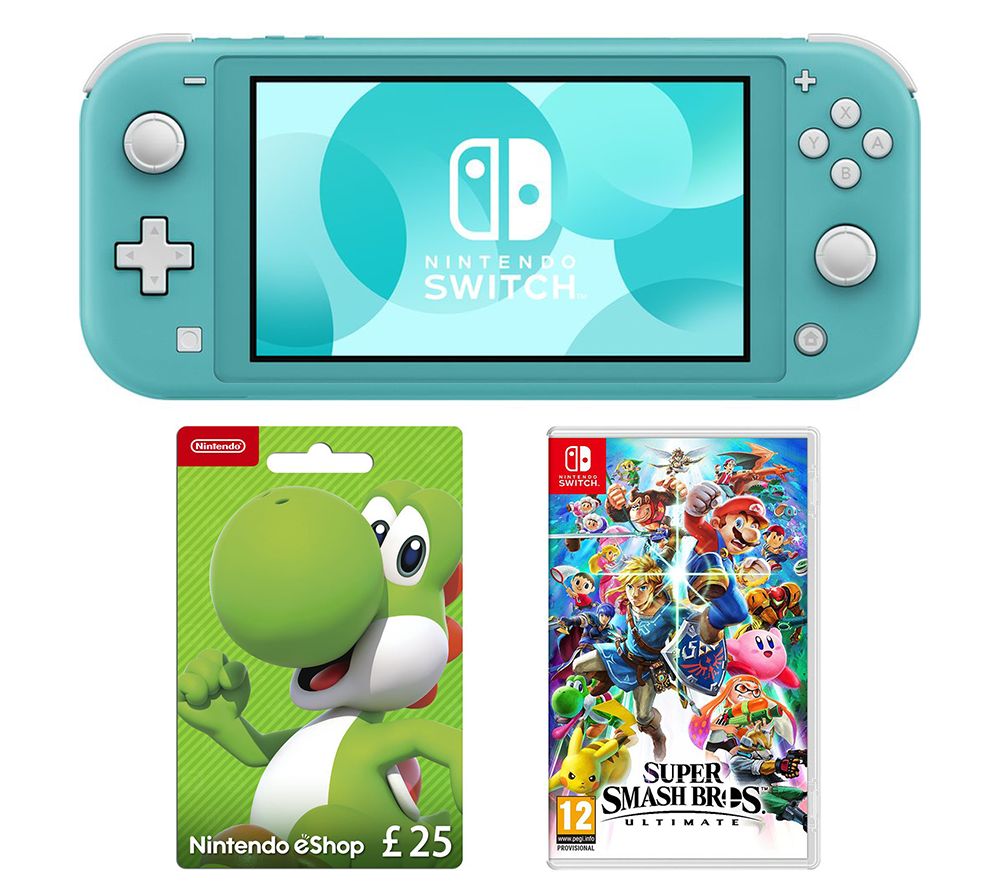 NINTENDO Switch Lite, Super Smash Bros. Ultimate & eShop £25 Gift Card Bundle - Turquoise, Turquoise