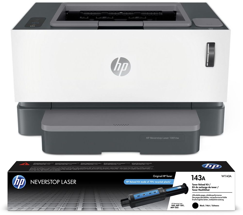 HP Neverstop 1001nw Monochrome Wireless Laser Printer & 143A Neverstop Black Toner Reload Kit Bundle, Black