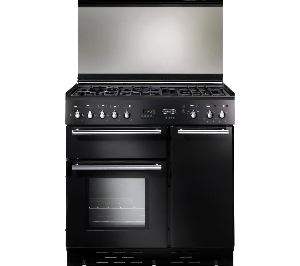 Rangemaster Toledo 90 Dual Fuel Range Cooker - Black & Satin, Black