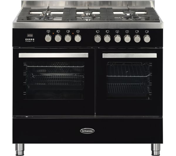 BRITANNIA Sonetto 100DF TC Dual Fuel Range Cooker - Black & Chrome, Black