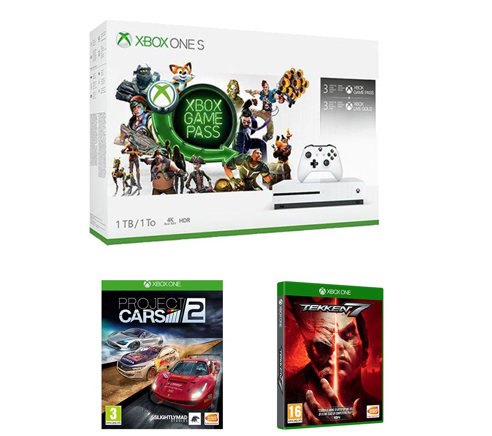 MICROSOFT Xbox One S, 3-Month Game Pass, Live Gold Membership, Tekken 7 & Project Cars 2 Bundle - 1 TB, Gold
