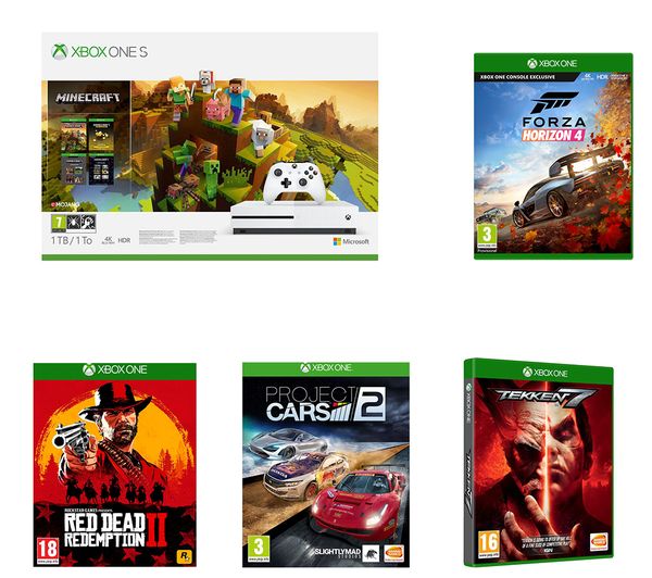 MICROSOFT Xbox One S, Minecraft Holiday Edition, Project Cars 2, Forza Horizon 4, Tekken 7 & Red Dead Redemption 2 Bundle, Red