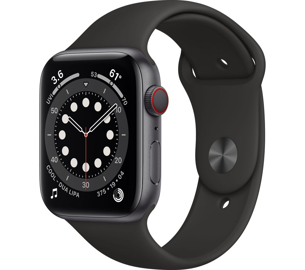 APPLE Watch Series 6 Cellular - Space Grey Aluminium with Black Sports Band, 40 mm, Grey