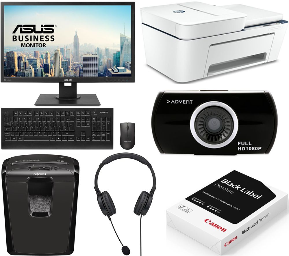 ASUS Home Office Set Up Bundle - Monitor, Keyboard & Mouse, Webcam, Shredder, Printer, Paper & Headset