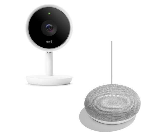 NEST Cam IQ Indoor Security Camera & Home Mini Bundle, Black
