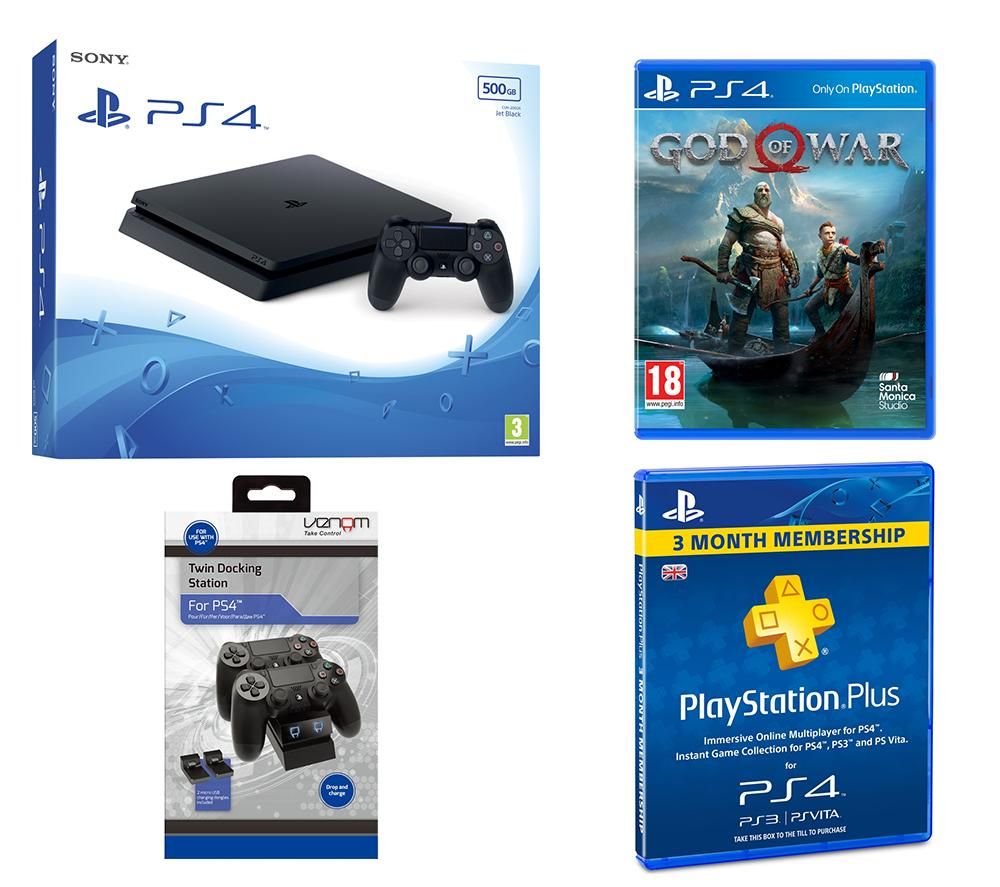 PlayStation 4 Slim, God Of War, Docking Station & PS Plus Bundle, Red