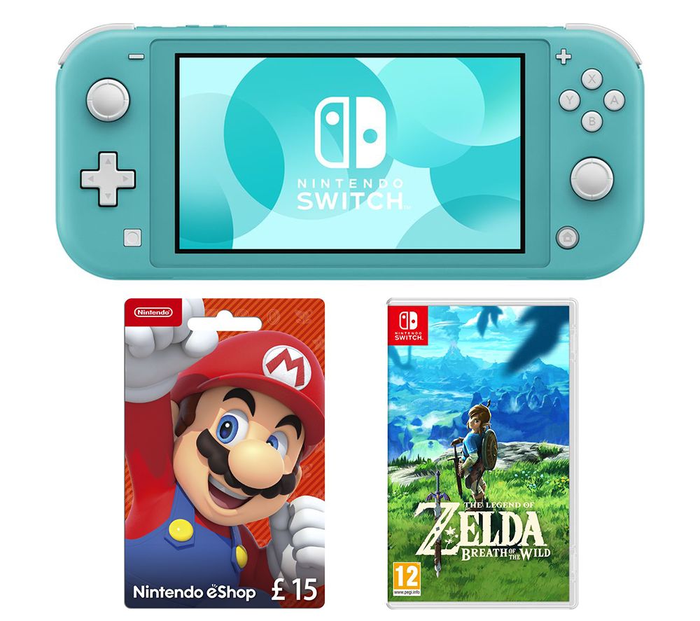NINTENDO Switch Lite, The Legend of Zelda: Breath of the Wild & eShop £15 Gift Card Bundle - Turquoise, Turquoise