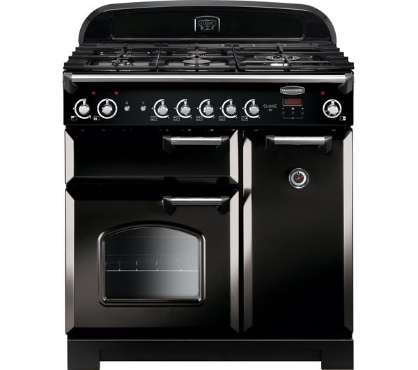 Rangemaster Classic 90 Gas Range Cooker - Black & Chrome, Black