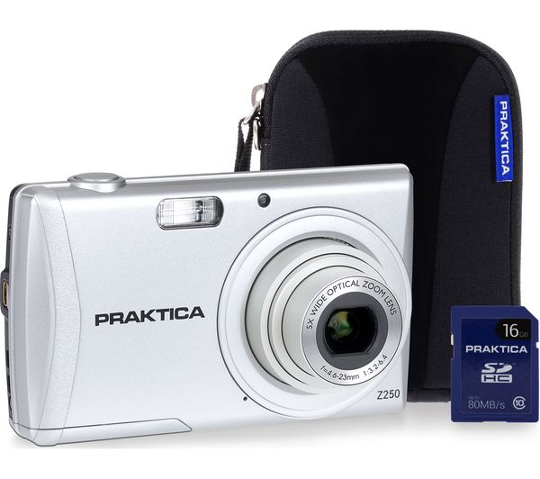 PRAKTICA Luxmedia Z250-S Compact Camera, Case & 32 GB Memory Card Bundle - Silver, Silver