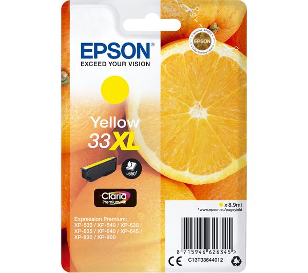 EPSON No. 33 Oranges XL Yellow Ink Cartridge, Yellow