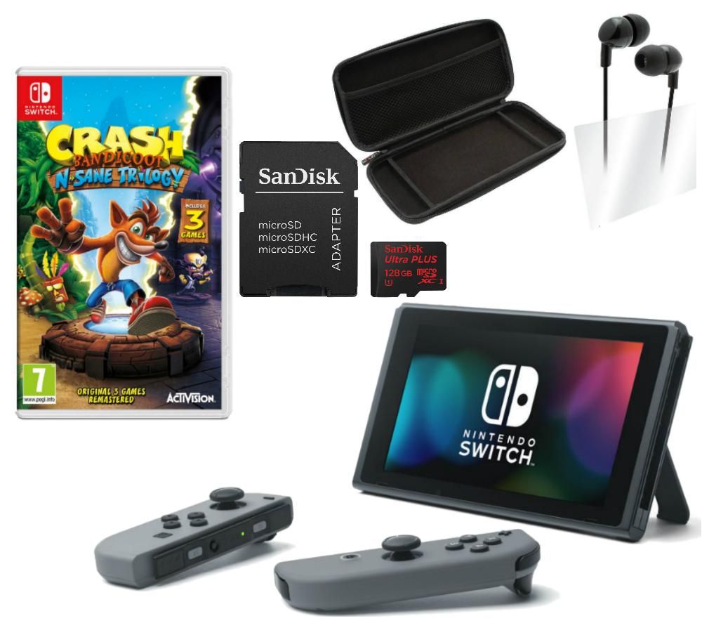 NINTENDO Switch, Crash N-Sane Trilogy, 128 GB Memory Card & Starter Kit Bundle