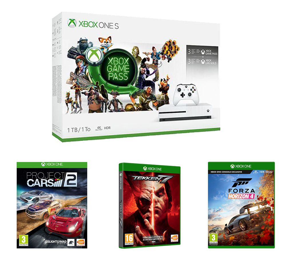 MICROSOFT Xbox One S, 3-Month Game Pass, Live Gold Membership, Tekken 7, Project Cars 2 & Forza Horizon 4 Bundle - 1 TB, Gold