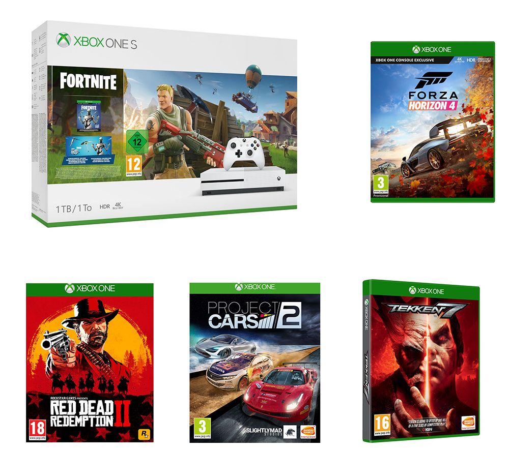 MICROSOFT Xbox One S, Fortnite Battle Royale, Project Cars 2, Forza Horizon 4, Tekken 7 & Red Dead Redemption 2 Bundle, Red