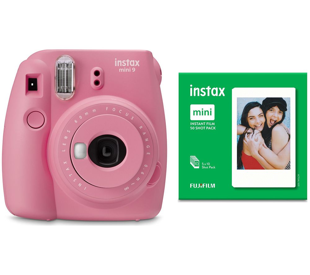 INSTAX mini 9 Instant Camera & Mini Film 50 Shot Bundle - Blush Rose, Pink