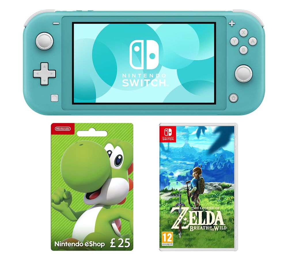 NINTENDO Switch Lite, The Legend of Zelda: Breath of the Wild & eShop £25 Gift Card Bundle - Turquoise, Turquoise