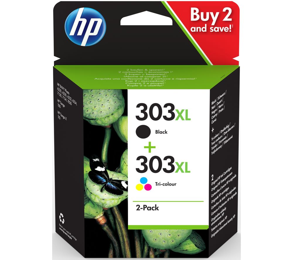 HP 303XL Black & Tri-colour Ink Cartridges - Twin Pack, Black