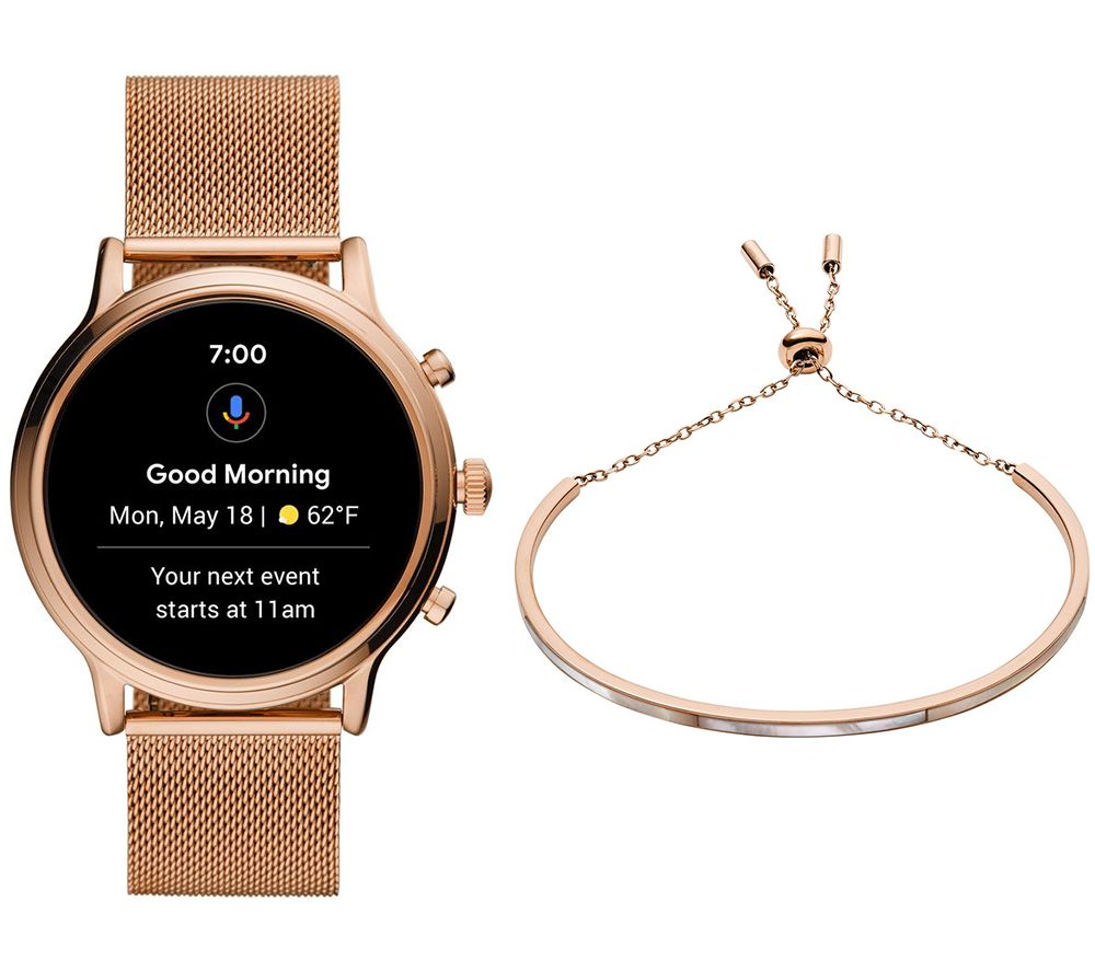 FOSSIL Julianna HR FTW6062 Smartwatch & Rose Gold Stainless Steel Bracelet Bundle, Stainless Steel