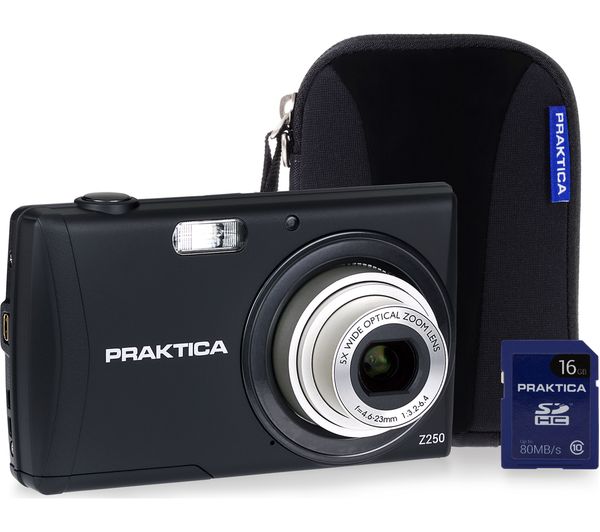 PRAKTICA Luxmedia Z250-BK Compact Camera, Case & 32 GB Memory Card Bundle - Black, Black