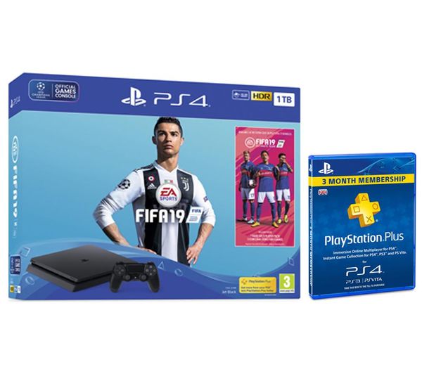 PlayStation 4, FIFA 19 & PlayStation Plus 3 Month Subscription Bundle - 1 TB
