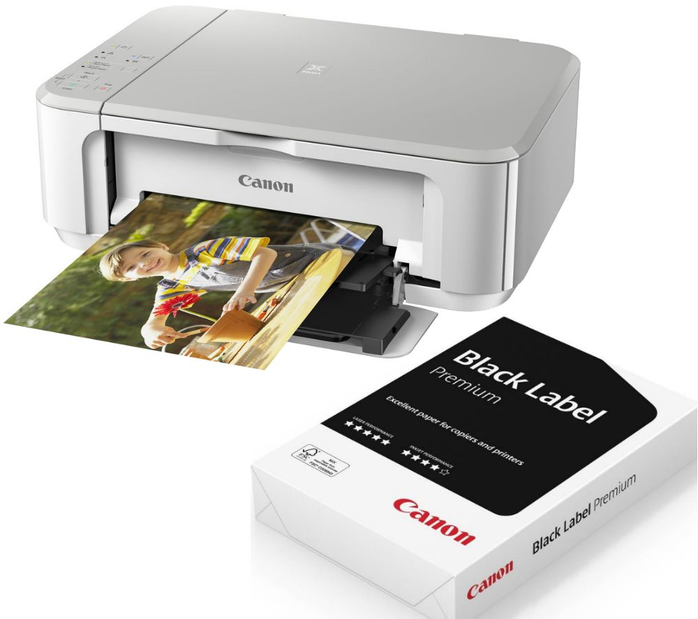 CANON PIXMA MG3650 All-in-One Wireless Inkjet Printer & A4 Premium Black Label Paper Bundle, Black