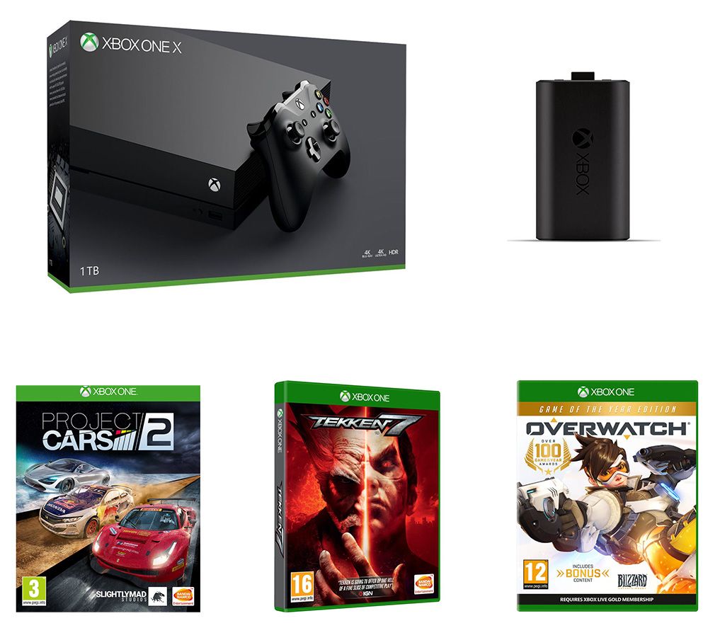 MICROSOFT Xbox One X, Tekken 7, Overwatch, Project Cars 2 & Charge Kit Bundle