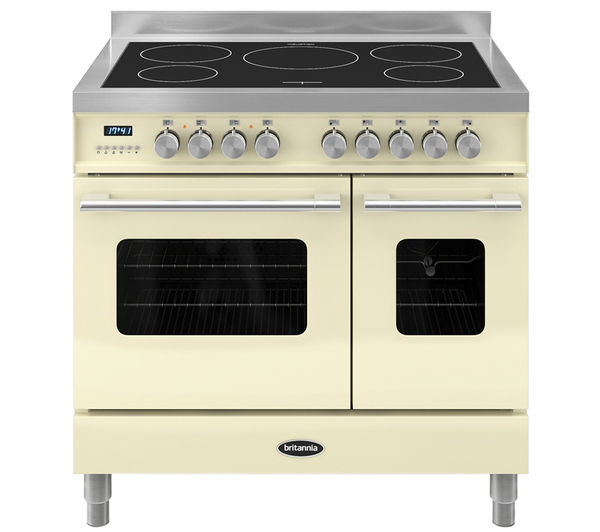 BRITANNIA Delphi 90 RC9TIDECR Electric Induction Range Cooker - Gloss Cream & Stainless Steel, Stainless Steel