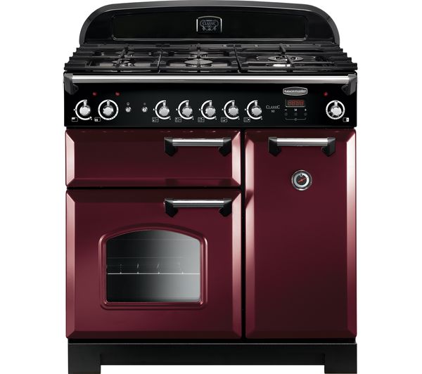 Rangemaster Classic 90 Gas Range Cooker - Cranberry & Chrome, Cranberry