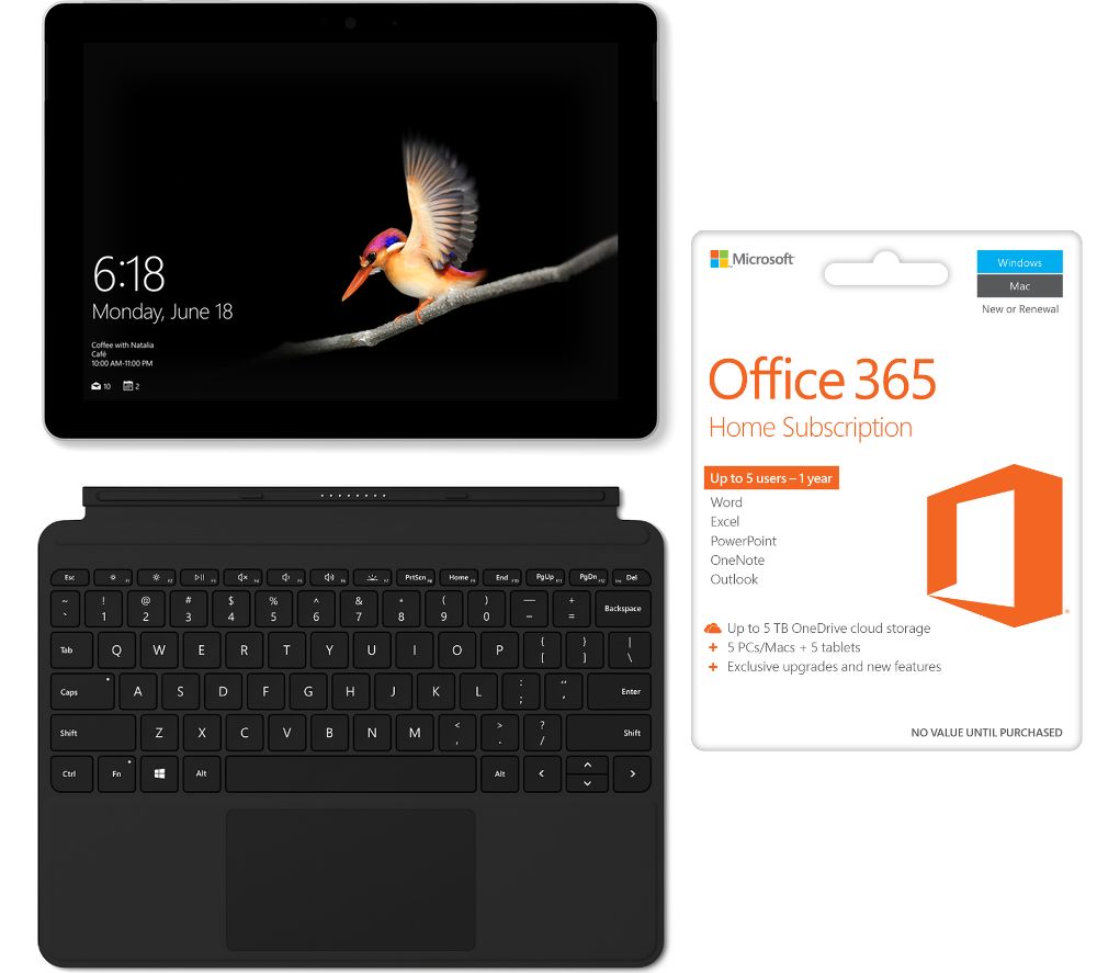 MICROSOFT 10" Surface Go 64 GB, Black Typecover & Office 365 Bundle, Black