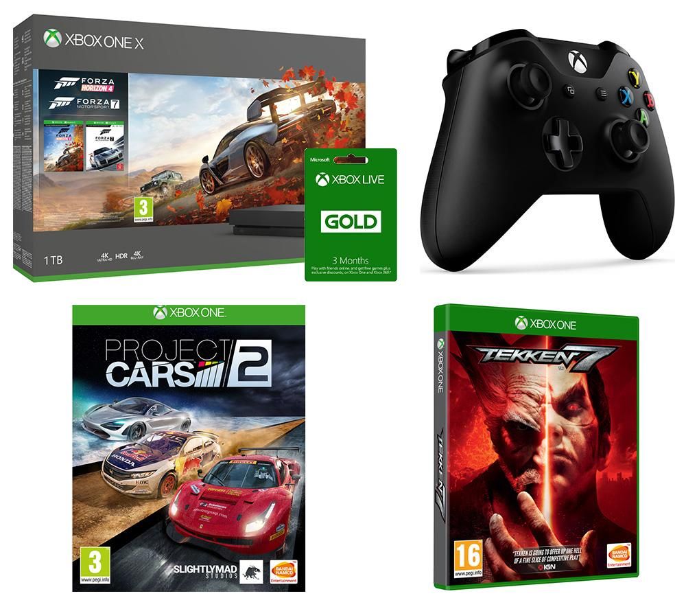 MICROSOFT Xbox One X, Forza Horizon 4, Forza Motorsport 7, Tekken 7, Project Cars 2, 3 Months LIVE Gold & Wireless Controller Bundle, Gold